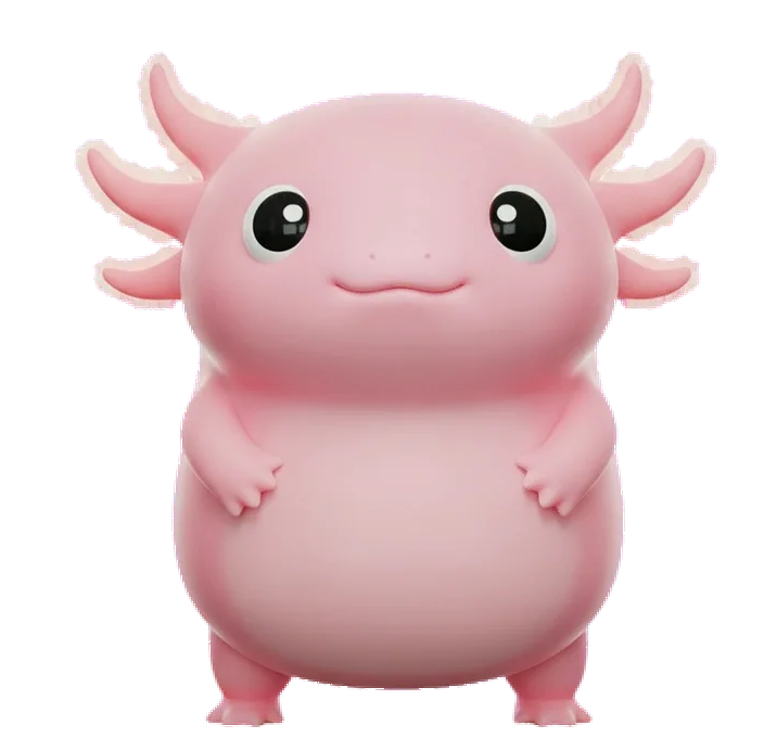 Nori, a curious axolotl that points things out, animated